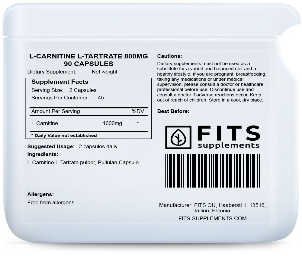 L-Carnitine L-Tartrate 800mg 90 capsules