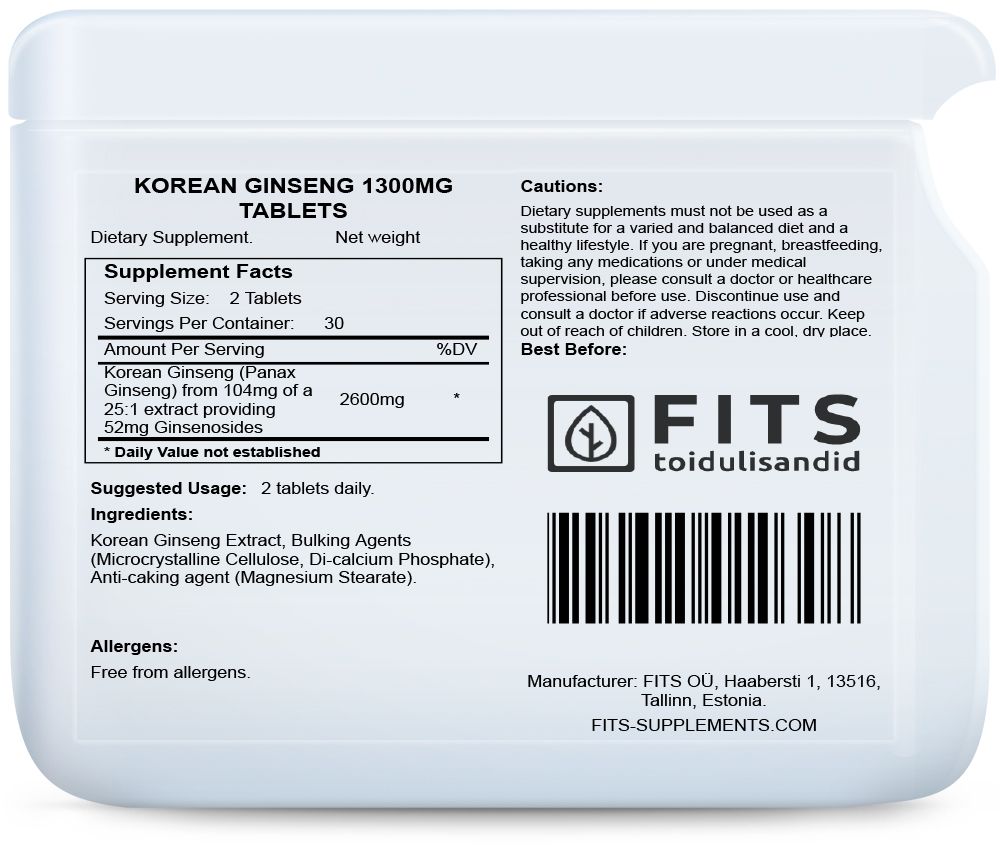 Korean Ginseng 1300mg 60 tablets