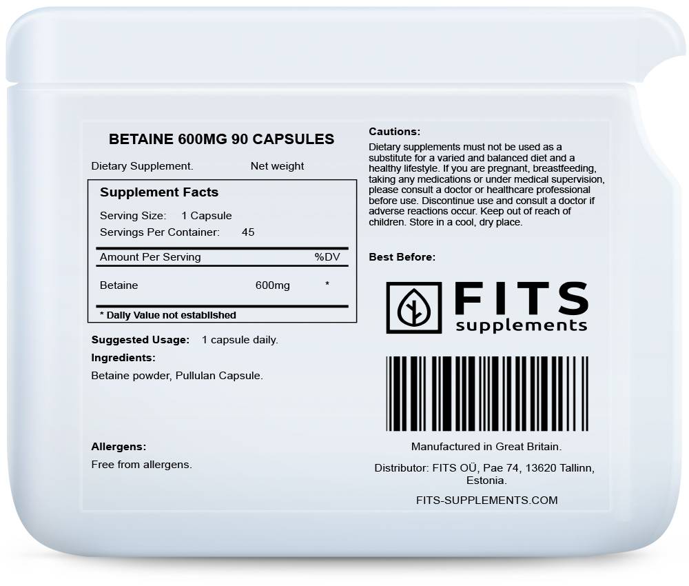 Betaine 600mg 90 capsules