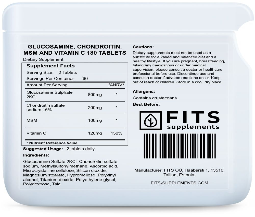 Glucosamine, Chondroitin, MSM and Vitamin C 180 tablets