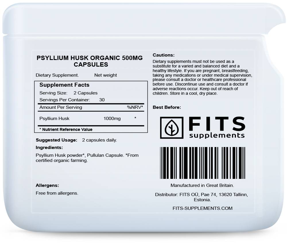 Psyllium Husk Organic 500mg 60 capsules