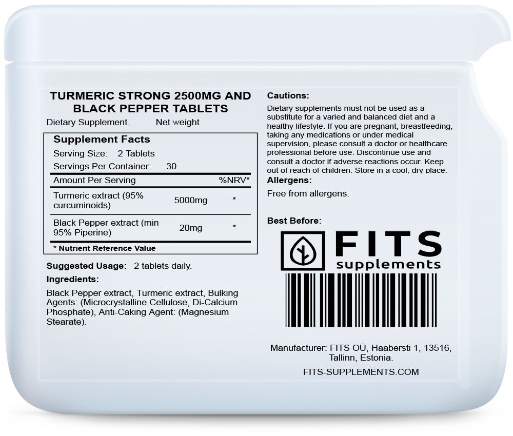 Turmeric 2500mg and Black Pepper 10mg 60 tablets