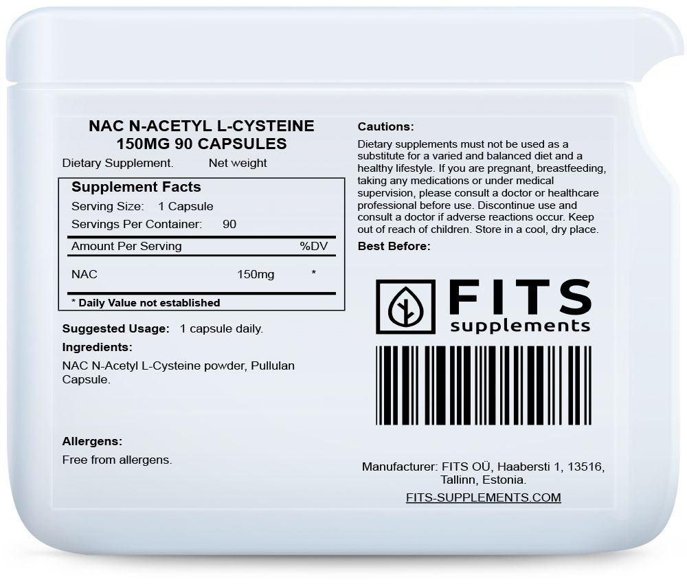 FITS NAC N-Acetyl L-Cysteine 150mg 90 capsules