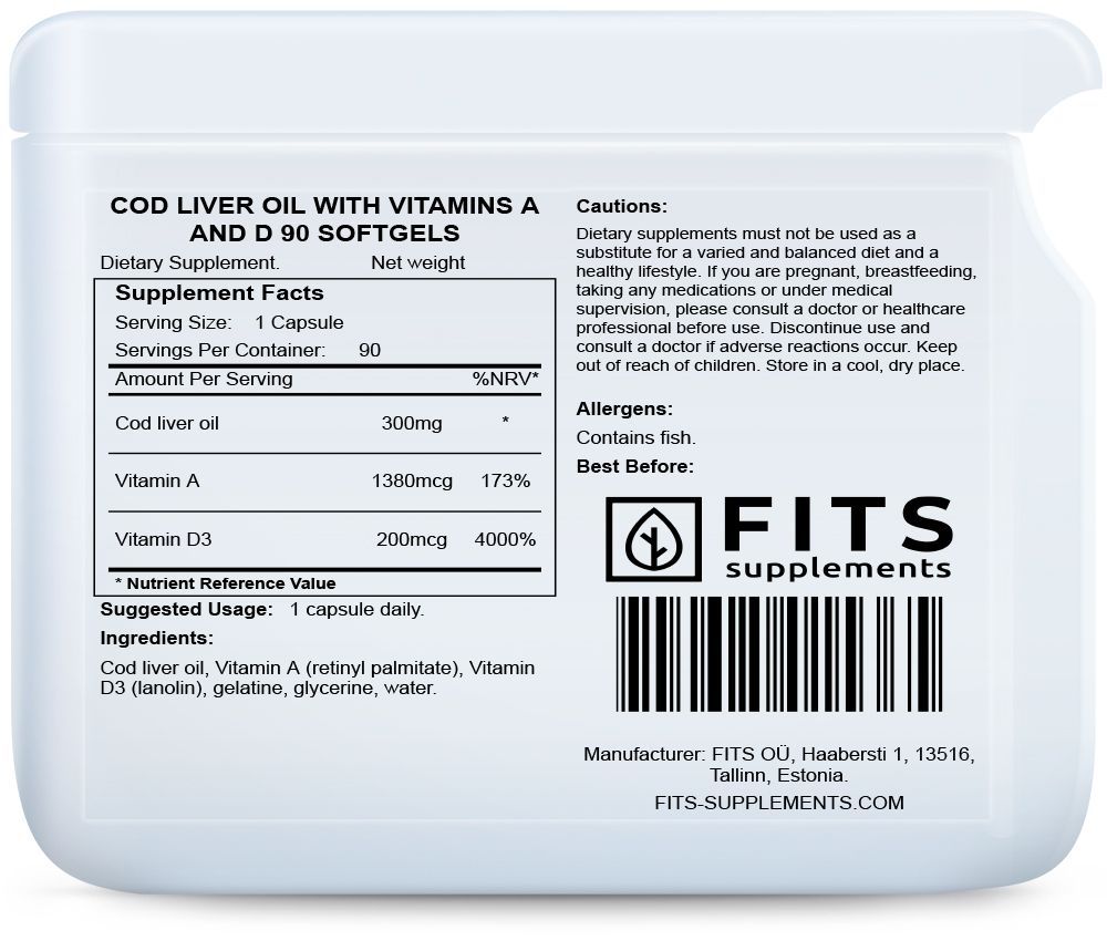 Cod Liver Oil with Vitamins A and D 90 softgels