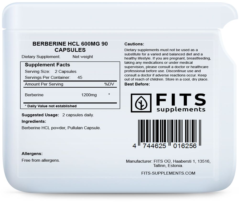 Berberine HCL 600mg 90 capsules