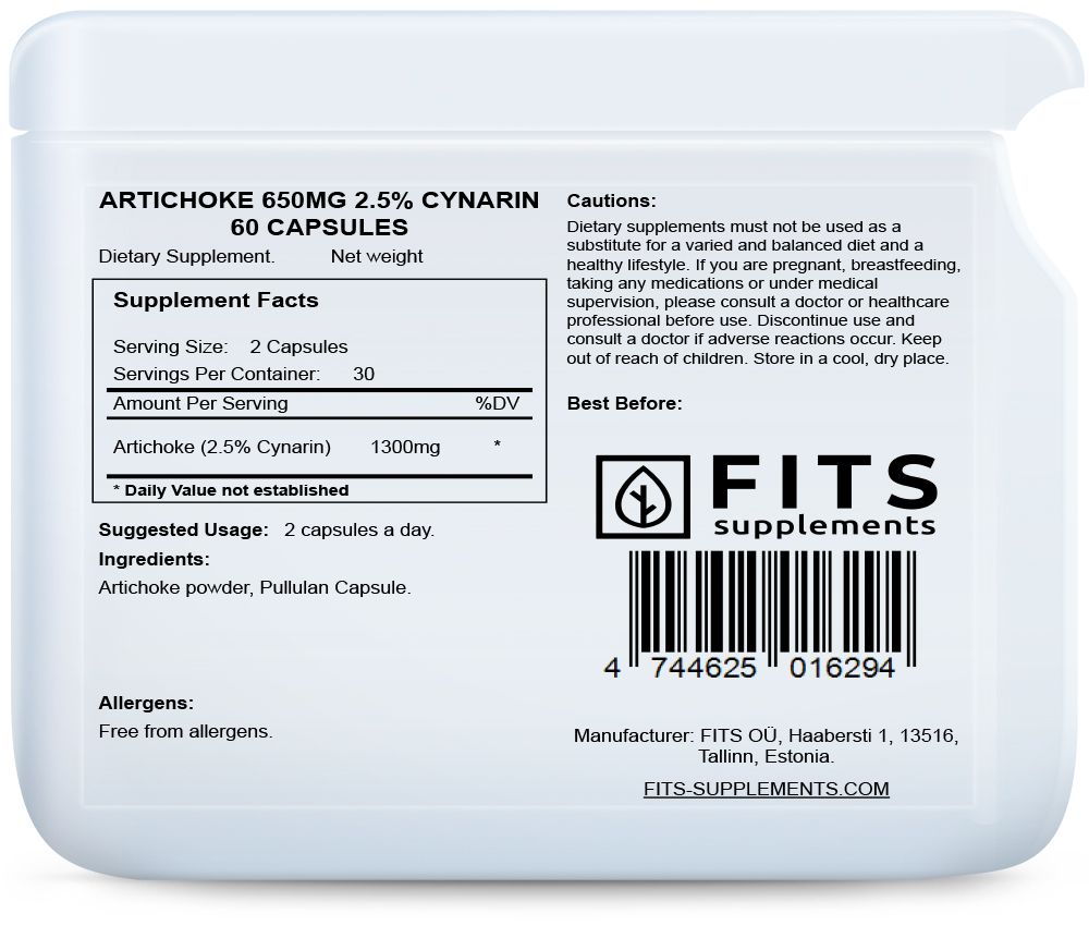 Artichoke 650mg 2.5% Cynarin 60 capsules