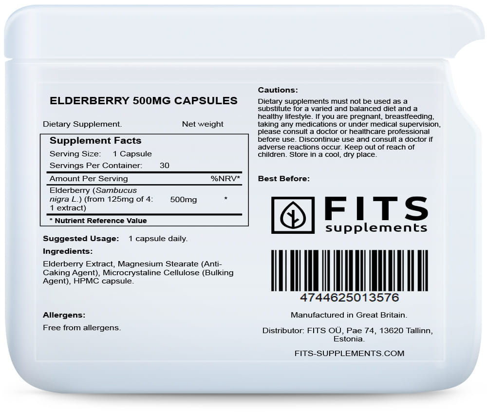 1=3! Best before 31.12.24! Elderberry 500mg 30 capsules