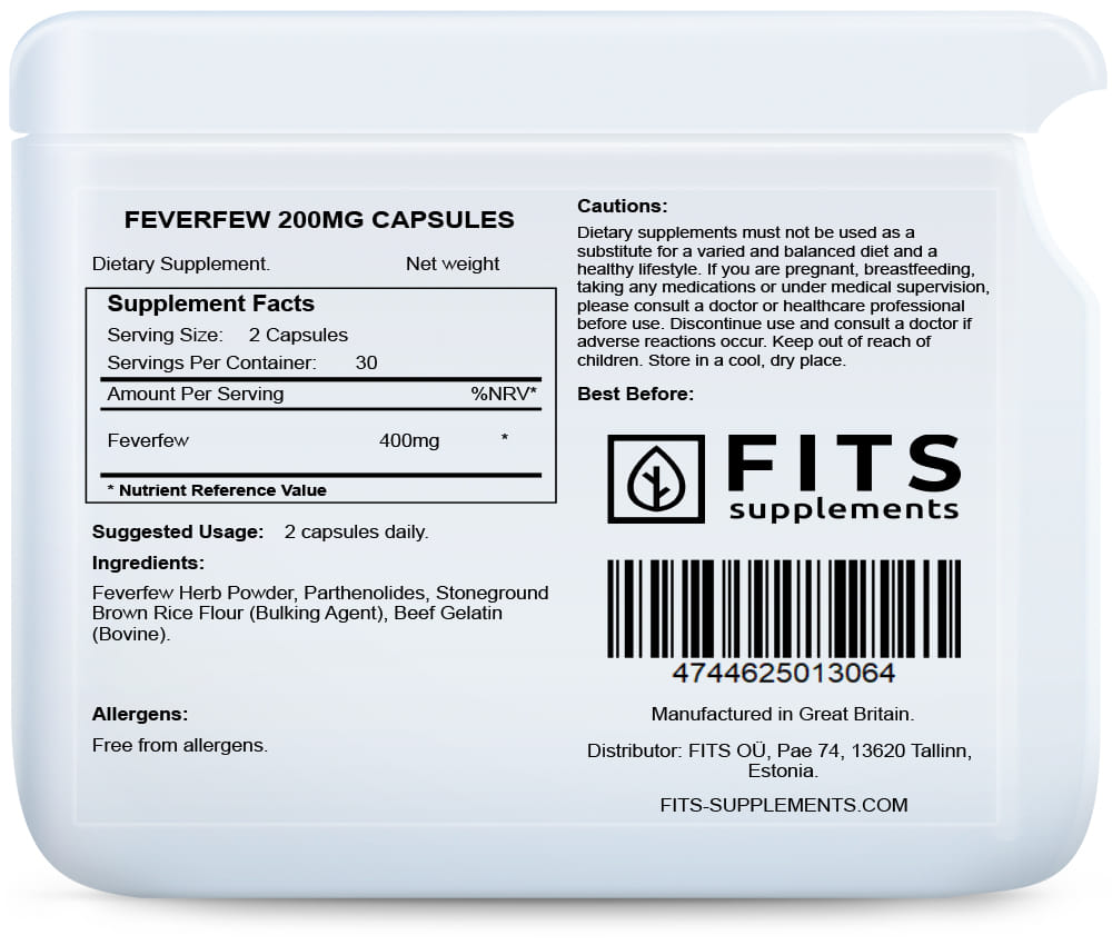 Feverfew 200mg 60 capsules
