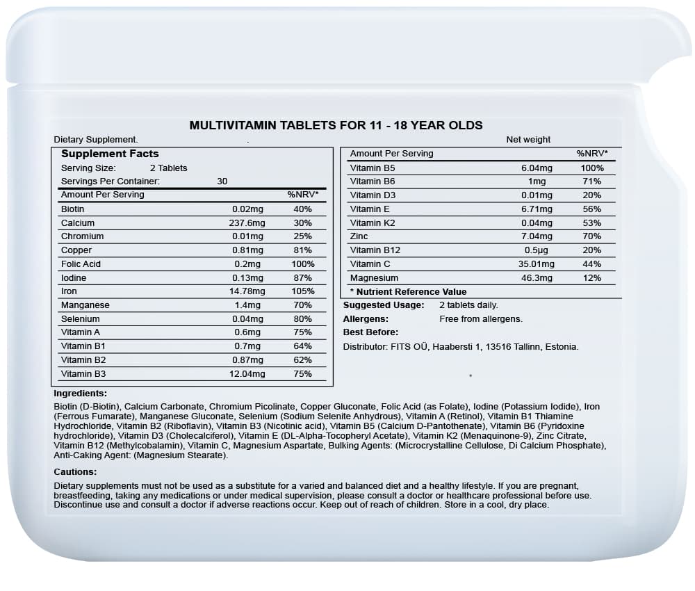 Multivitamins for 11-18 Years Old 60 tablets