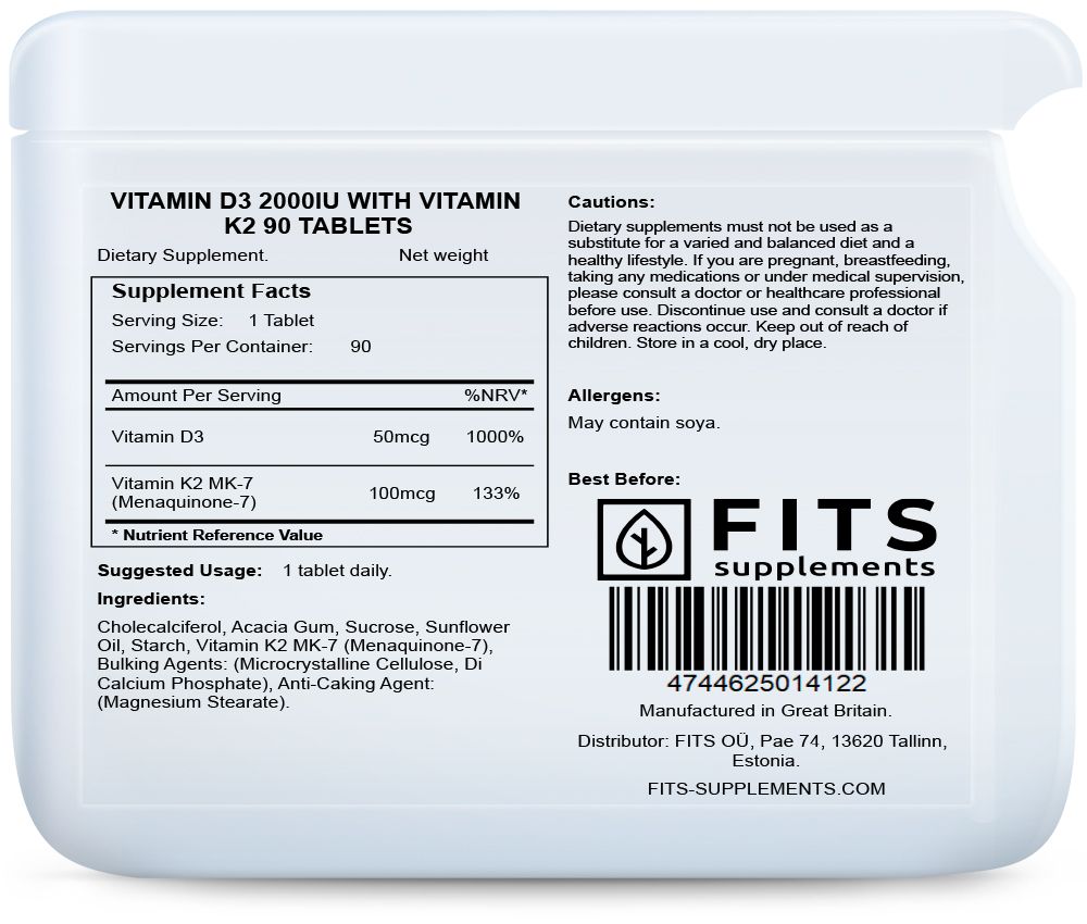 Vitamin D3 2000IU with Vitamin K2 90 tablets