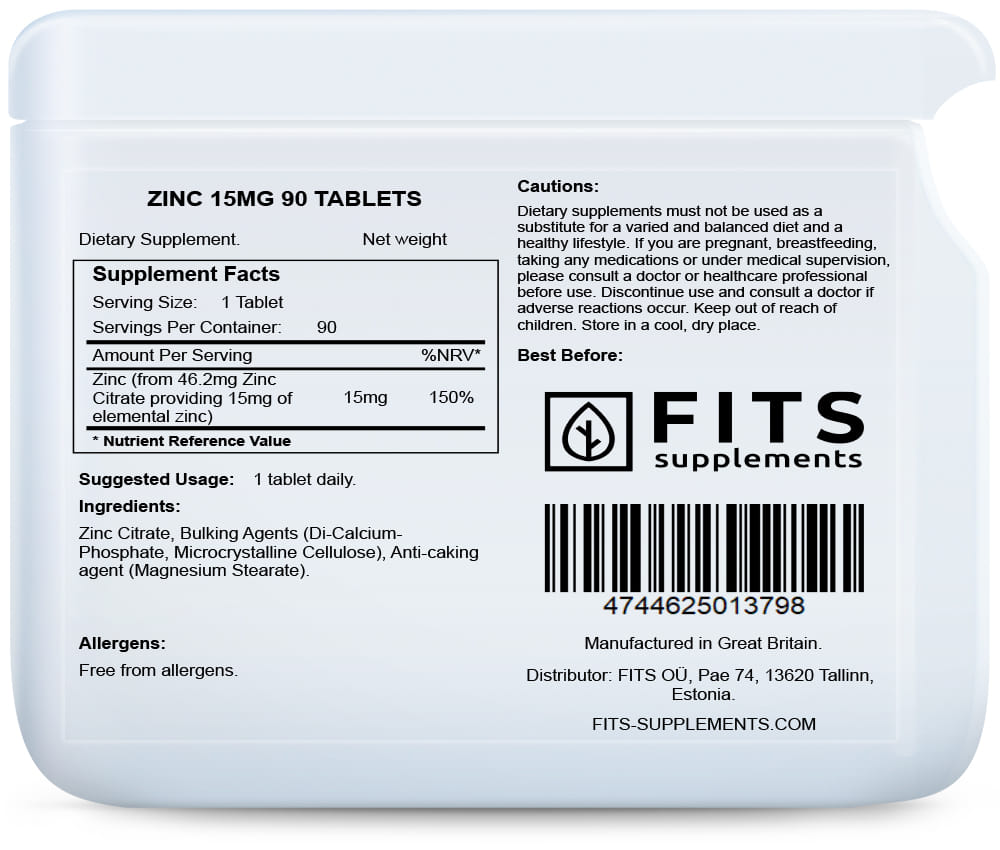 Zinc 15mg 90 tablets